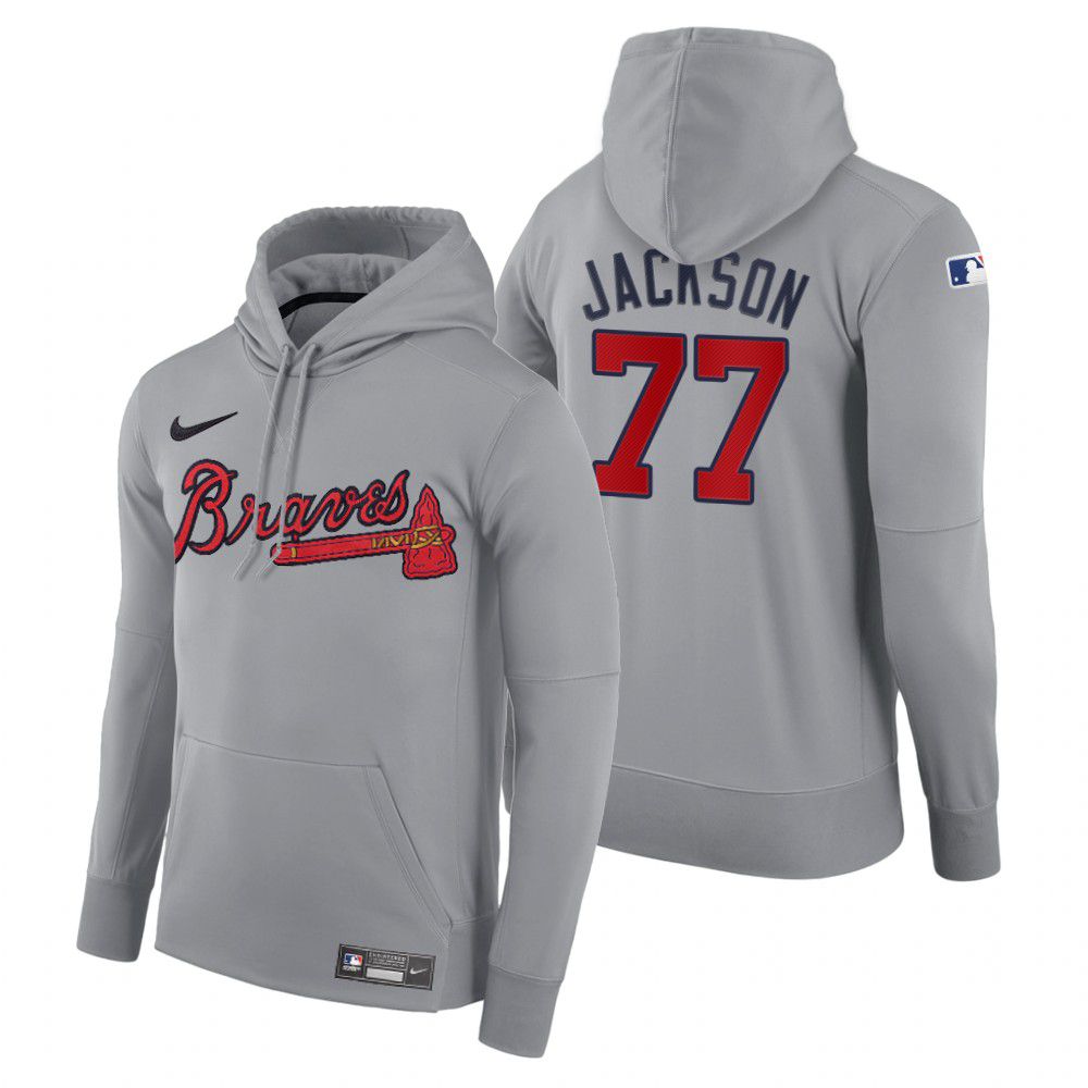 Men Atlanta Braves #77 Jackson gray road hoodie 2021 MLB Nike Jerseys->atlanta braves->MLB Jersey